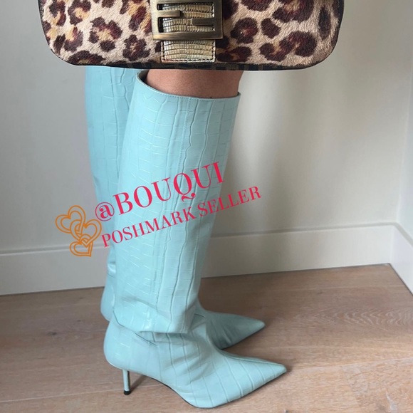 BLOGGERS FAV ZARA ANIMAL PRINT KNEE HIGH LEATHER HEELED BOOTS - Picture 10 of 13